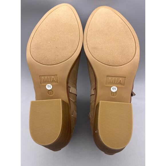 Mia Carrol Womens Taupe Stacked Heeled Fringe Pull On Ankle Booties Size 11 - Picture 8 of 10